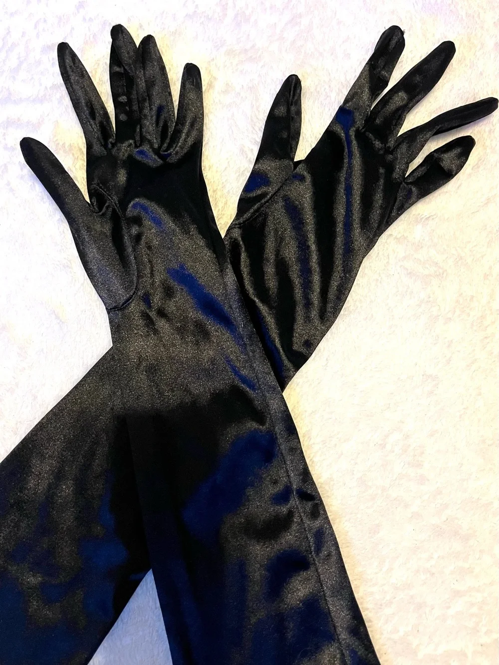 Vintage Black Satin Opera Gloves